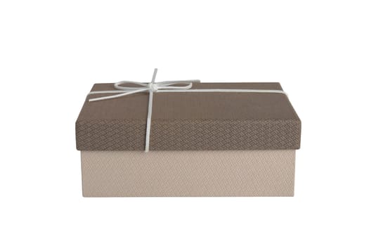 Present or gift box with white ribbon bow isolated on a white background. Birthday, valentine or other holidays.
