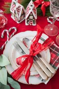 Festive table setting for a merry christmas dinner