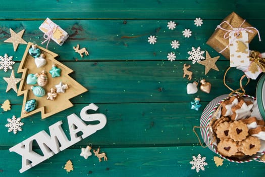 Little jar of cookies and christmas decorrations