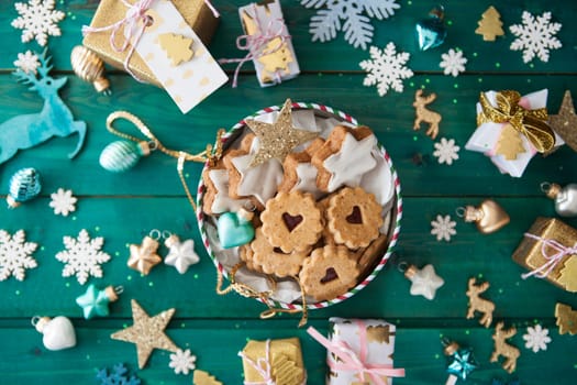 Little jar of cookies and christmas decorrations
