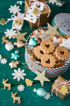 Little jar of cookies and christmas decorrations