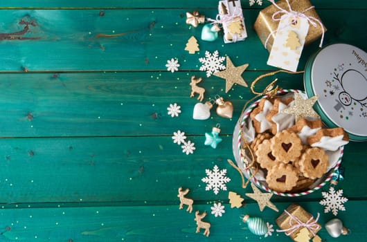 Little jar of cookies and christmas decorrations