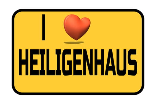 City entrance road sign with caption in english - I love my city  Heiligenhaus and heart symbol