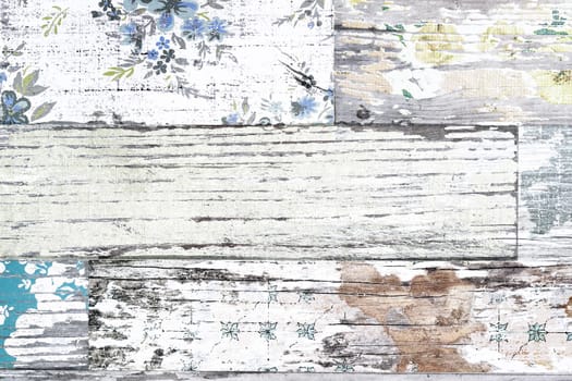 Floral vintage flowers pattern on grunge wood background