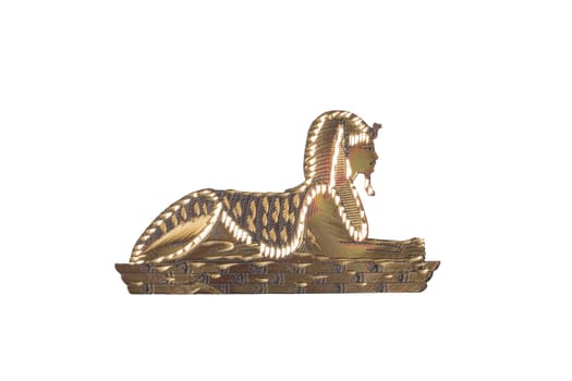 Egyptian Sphinx. Golden egyptian sphinx from metalic material isolated on a white background.