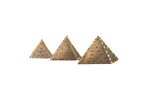 Egyptian pyramids. Golden egyptian pyramids from metalic material isolated on a white background.