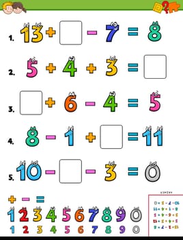 Cartoon Illustration of Educational Mathematical Calculation Puzzle Worksheet for Children