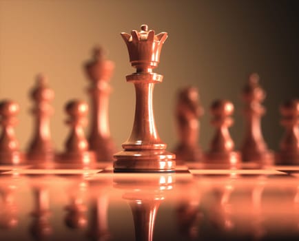 The Queen in highlight. Pieces of chess game, image with shallow depth of field.