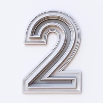 White picture frame font Number 2 TWO 3D rendering illustration isolated on white background