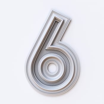 White picture frame font Number 6 SIX 3D rendering illustration isolated on white background