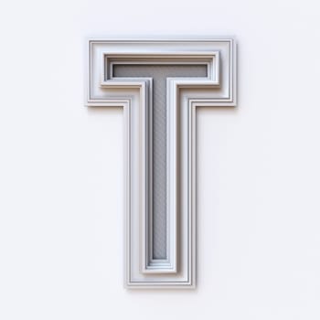 White picture frame font Letter T 3D rendering illustration isolated on white background