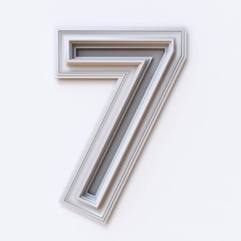 White picture frame font Number 7 SEVEN 3D rendering illustration isolated on white background