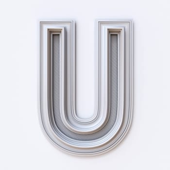 White picture frame font Letter U 3D rendering illustration isolated on white background