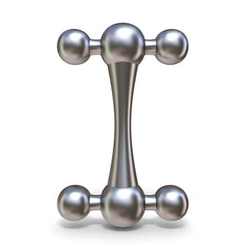 Steel molecular font Letter I 3D render illustration isolated on white background