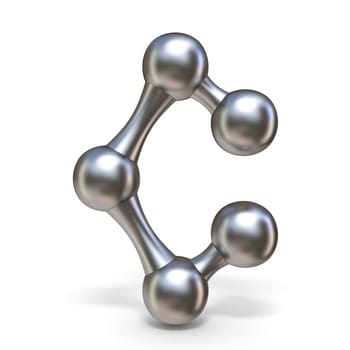Steel molecular font Letter C 3D render illustration isolated on white background