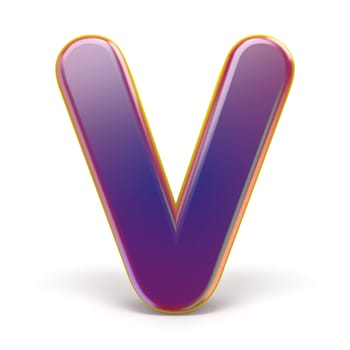 Letter V purple font yellow outlined 3D rendering illustration isolated on white background