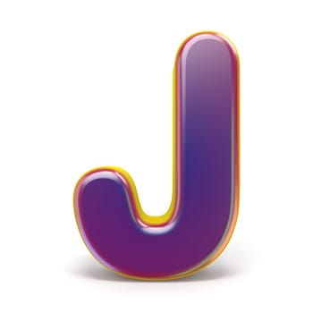 Letter J purple font yellow outlined 3D rendering illustration isolated on white background