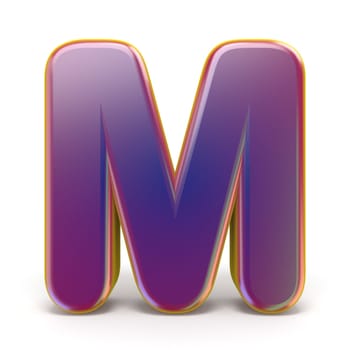 Letter M purple font yellow outlined 3D rendering illustration isolated on white background