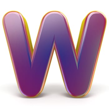 Letter W purple font yellow outlined 3D rendering illustration isolated on white background
