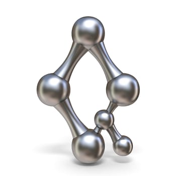 Steel molecular font Letter Q 3D render illustration isolated on white background