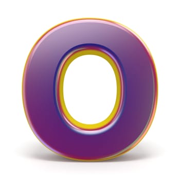 Letter O purple font yellow outlined 3D rendering illustration isolated on white background