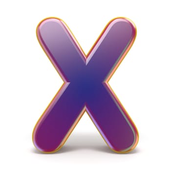 Letter X purple font yellow outlined 3D rendering illustration isolated on white background