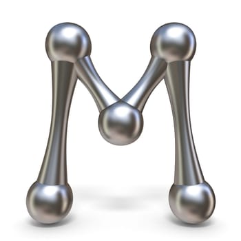 Steel molecular font Letter M 3D render illustration isolated on white background