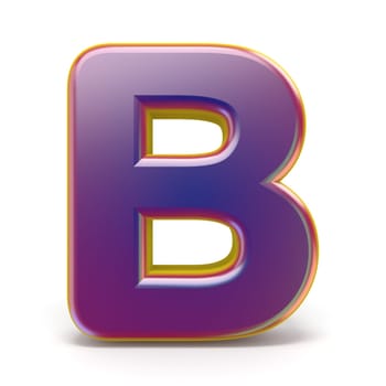 Letter B purple font yellow outlined 3D rendering illustration isolated on white background