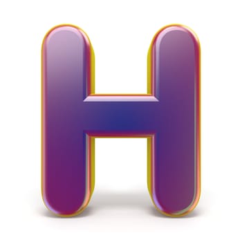 Letter H purple font yellow outlined 3D rendering illustration isolated on white background