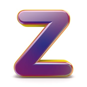 Letter Z purple font yellow outlined 3D rendering illustration isolated on white background