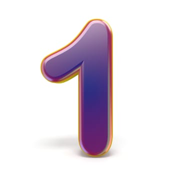 Number ONE 1 purple font yellow outlined 3D rendering illustration isolated on white background