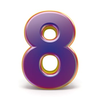 Number EIGHT 8 purple font yellow outlined 3D rendering illustration isolated on white background