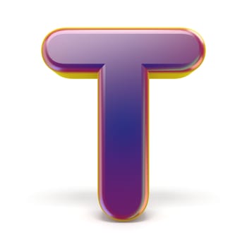 Letter T purple font yellow outlined 3D rendering illustration isolated on white background
