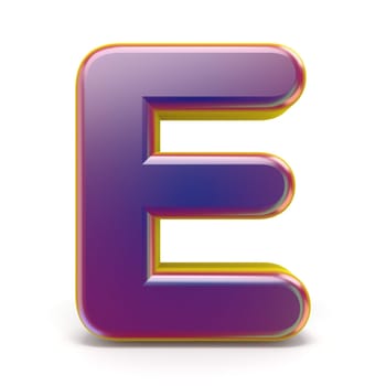 Letter E purple font yellow outlined 3D rendering illustration isolated on white background