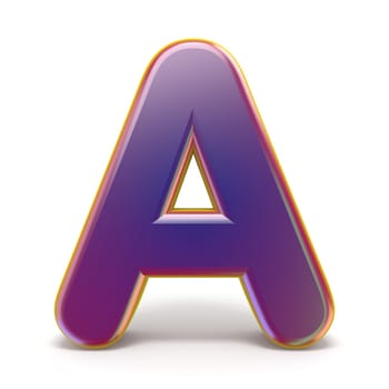 Letter A purple font yellow outlined 3D rendering illustration isolated on white background