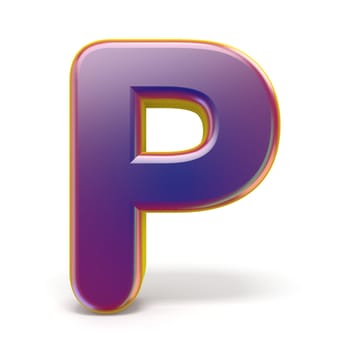 Letter P purple font yellow outlined 3D rendering illustration isolated on white background