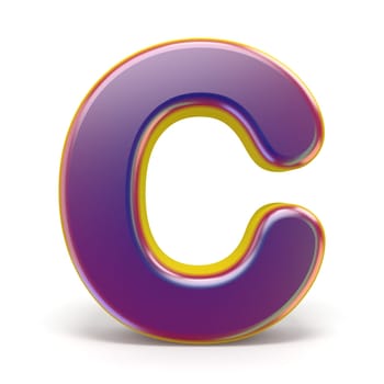Letter C purple font yellow outlined 3D rendering illustration isolated on white background