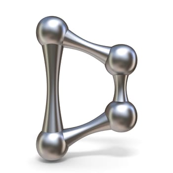 Steel molecular font Letter D 3D render illustration isolated on white background