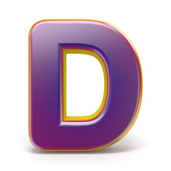 Letter D purple font yellow outlined 3D rendering illustration isolated on white background