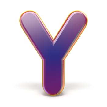 Letter Y purple font yellow outlined 3D rendering illustration isolated on white background