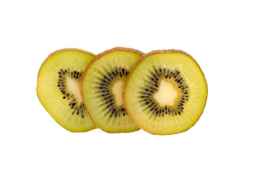 Three slices of ripe and fresh Kiwi fruits isolated on white background