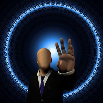 Faceless man in black suit. Computer Email Security