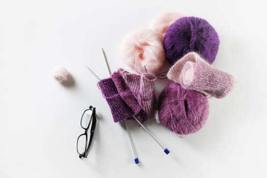Yarn for knitting. Flat lay.