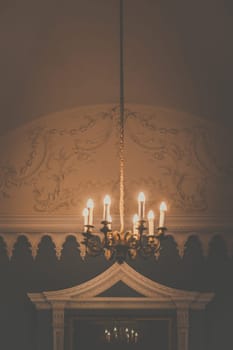 Marazion, England -  May 2018 : Lamps hanging from a ceiling inside St Michael`s Mount castle,  Cornwall, UK