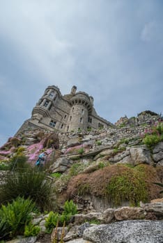 Marazion, England -  May 2018 : St Michaels Mount island fortress and gardens, Marazion near Penzance, Cornwall, UK