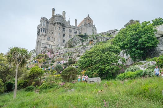 Marazion, England -  May 2018 : St Michaels Mount island fortress and gardens, Cornwall, UK