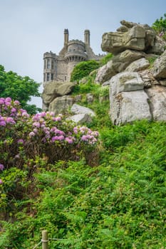 Marazion, England -  May 2018 : St Michaels Mount island fortress and gardens, Marazion near Penzance, Cornwall, UK