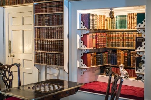 Marazion, England -  May 2018 : Library inside the St michael mount island fortress,  Cornwall