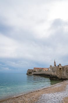 Budva, Montenegro - April 2018 : High walls of the old town fort