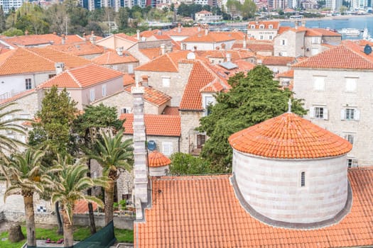 Budva, Montenegro - April 2018 : View of the Old Town Walls in Budva as seen from above